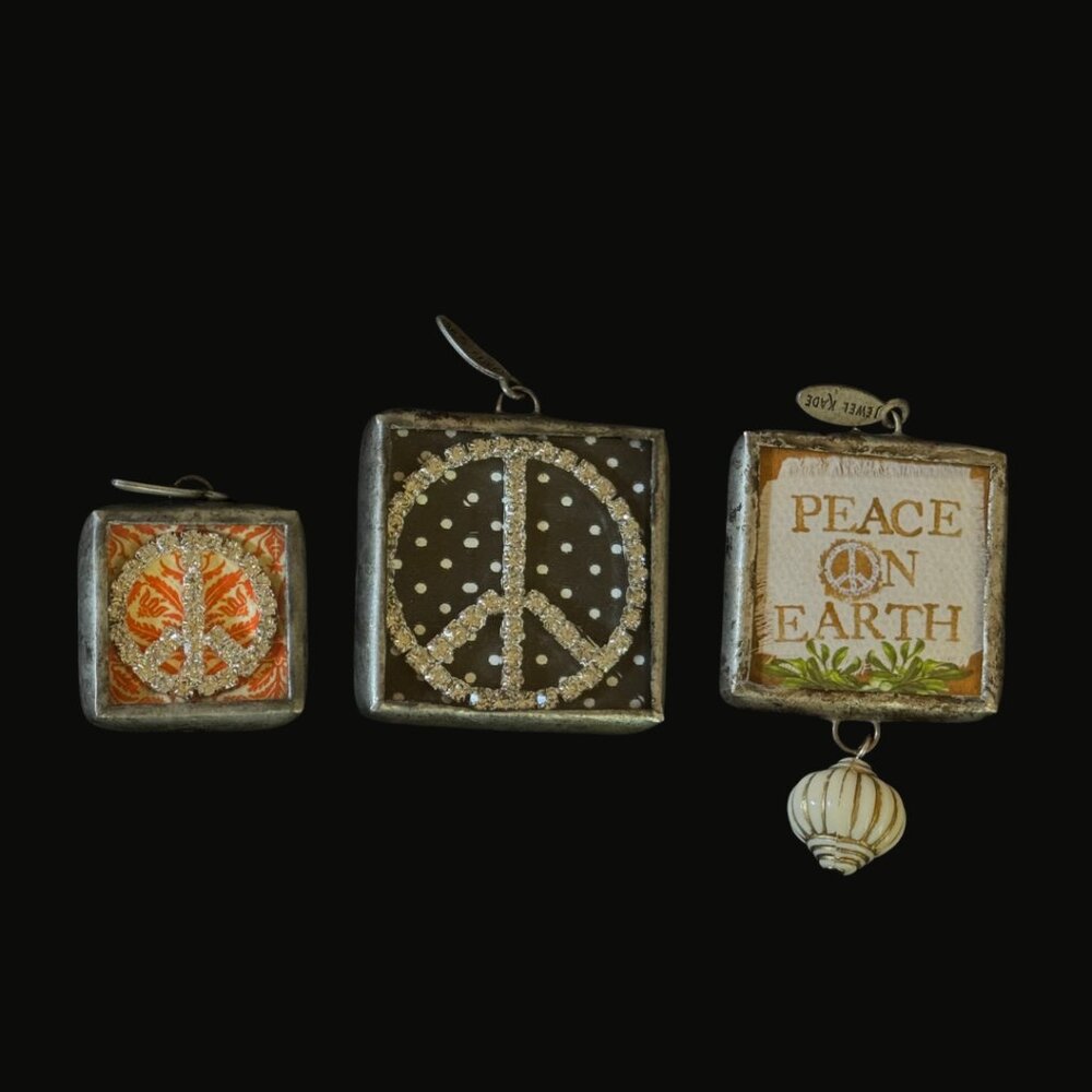 Jewel Kade Peace & Holiday Pendant Lot – 3 Double-Sided Charms w/ Dangles